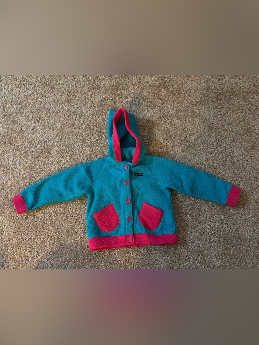 Patagonia Teal and Pink Kids Fleece Hoodie